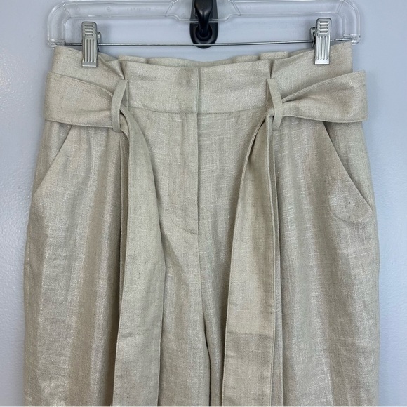 NWT Veronica Beard Zelly High-Waisted Linen-Blend Silver/Cream Paper Bag Pants 2 - Picture 7 of 16